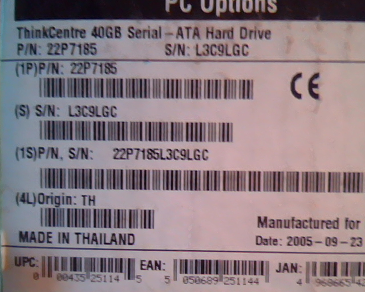 Hard Drive SATA IBM 40GB 22P7185 ThinkCentre 22P7185L3C9LGC TH STILL SEALED BOX - image 2