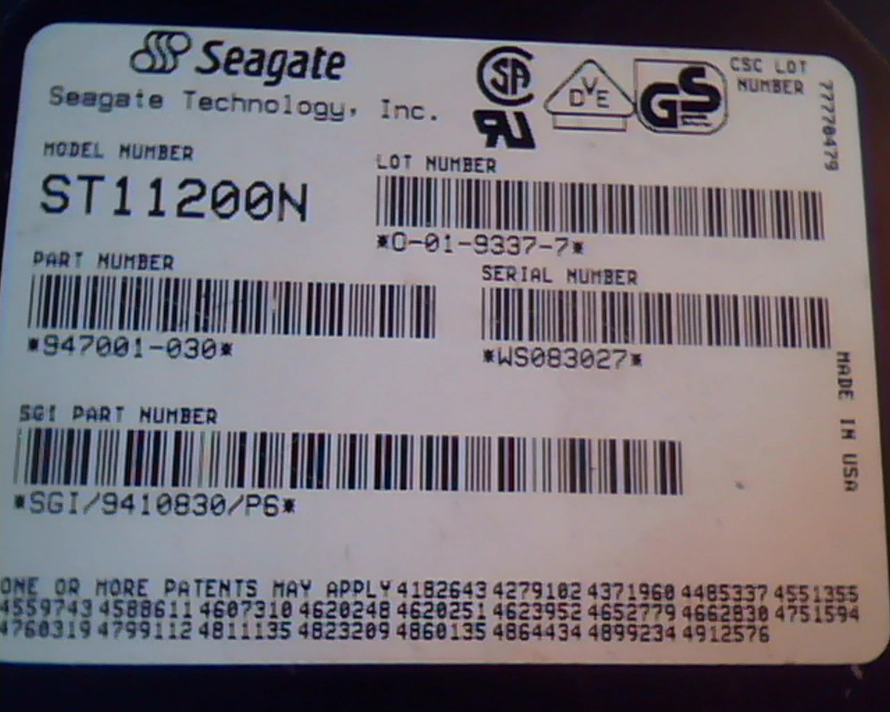 Hard Drive Disk SCSI Seagate ST11200N 947001-030 O-01-9337-7 HDD 078/T/T8