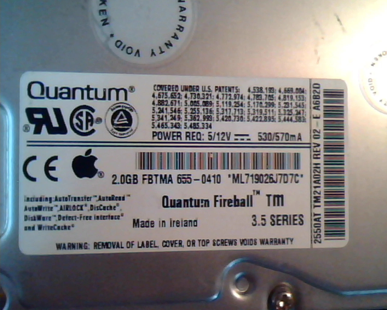 Hard Disk Drive IDE Quantum Fireball TM TM25A012 02-D TM21A02H 02-E 2550AT