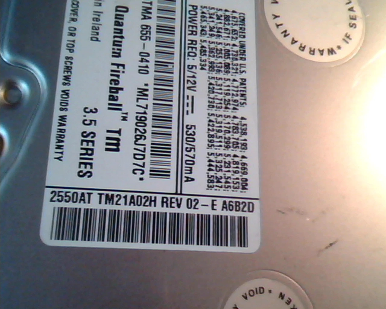 Hard Disk Drive IDE Quantum Fireball TM TM25A012 02-D TM21A02H 02-E 2550AT - image 2