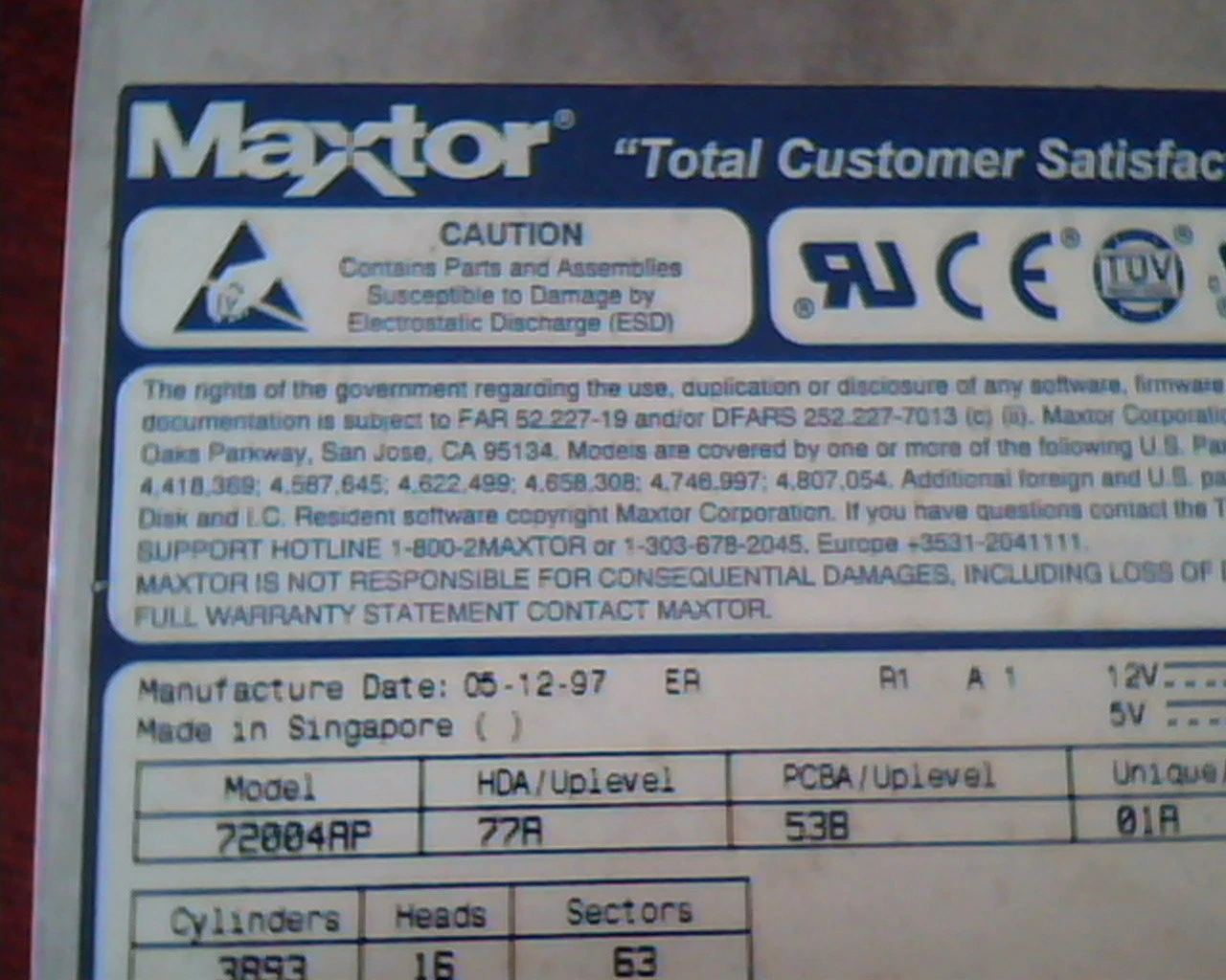 Hard Disk Drive IDE Maxtor 72004AP 77A 53B 01A HDD