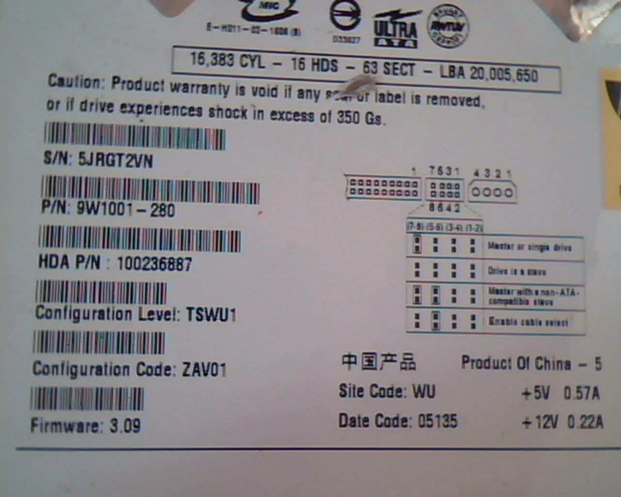 Hard Disk Drive IDE Seagate ST310014ACE 9W1001-280 100236887 ZAV01 - image 2