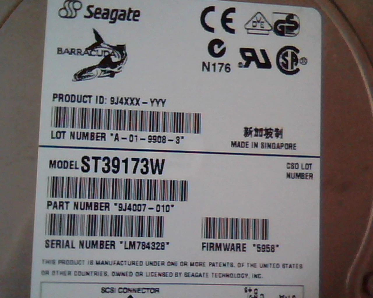 Hard Drive Disk SCSI Seagate Barracuda ST39173W 9J4007-010 A-01-9908-3 5958