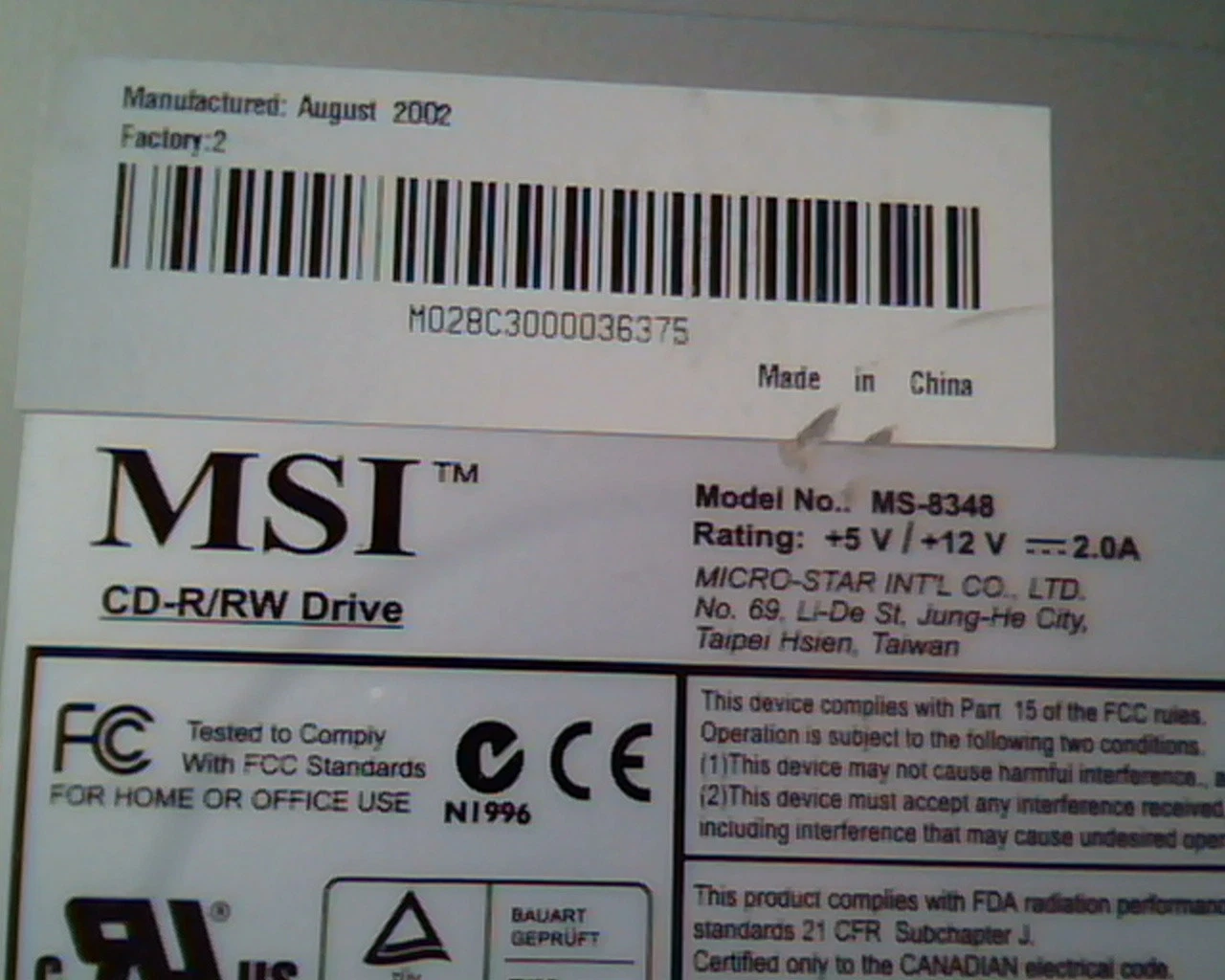MSI CD-R/RW Drive MS-8348 D33008 Micro-Star August 2002 Rewritable 60825-1 - image 3