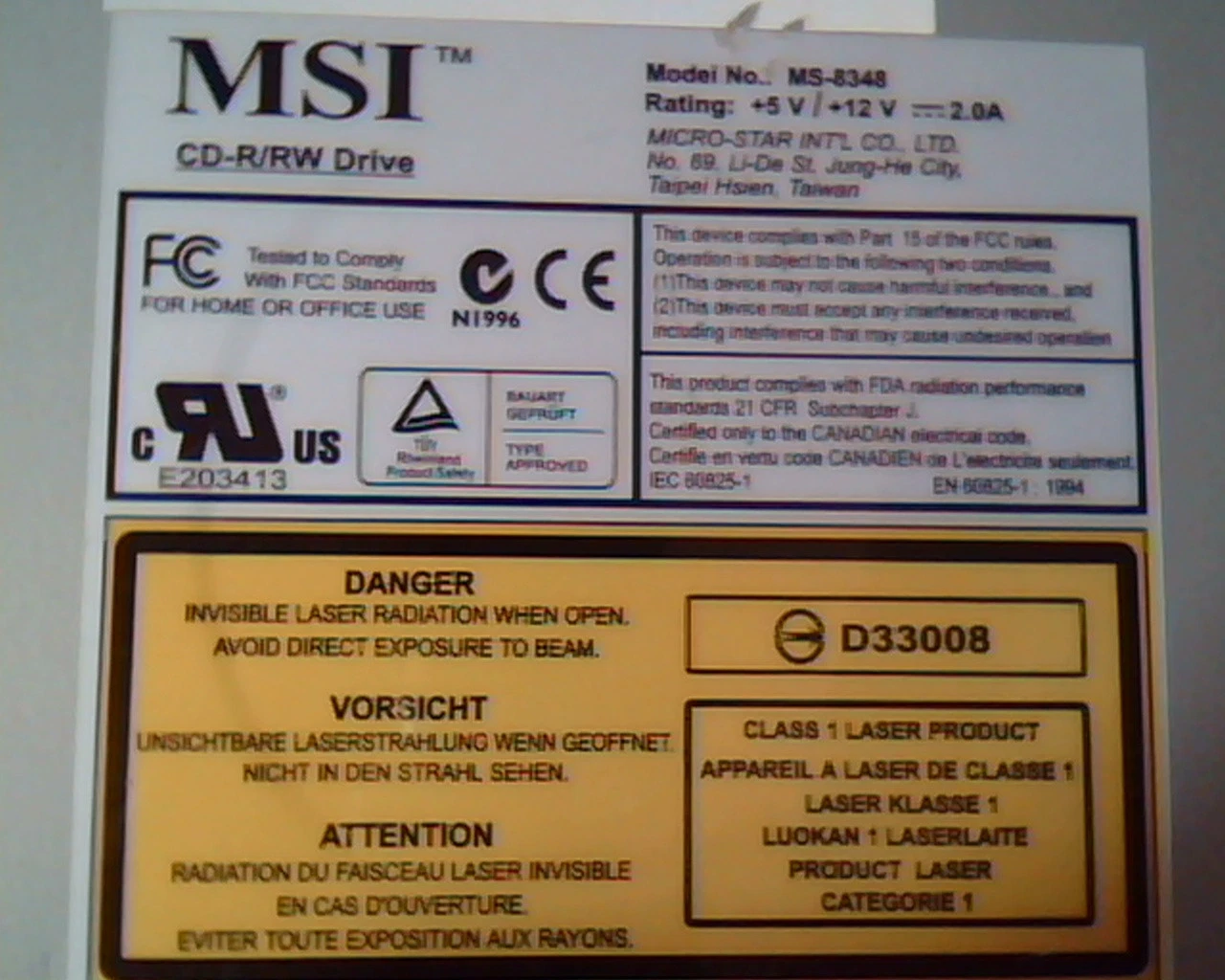 MSI CD-R/RW Drive MS-8348 D33008 Micro-Star August 2002 Rewritable 60825-1 - image 4