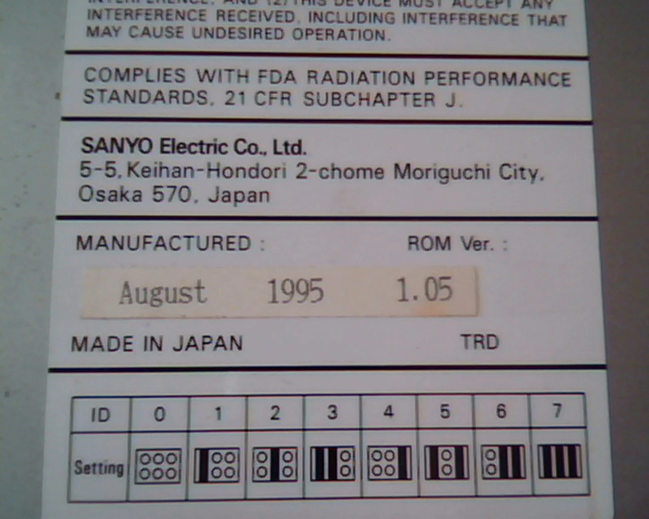 CD-ROM Drive Sanyo CRD-254SH E158600 JBQCDR002 August 1992 1.05 SCSI - image 2