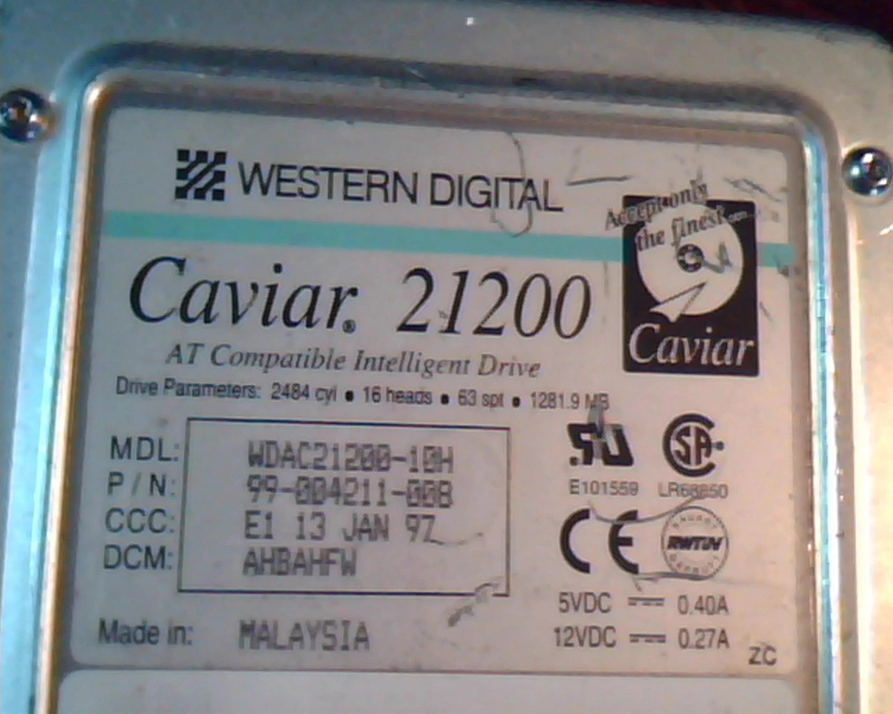 Hard Disk Drive IDE Western Digital Caviar 21200 WDAC21200-10H 99-004211-008 A02