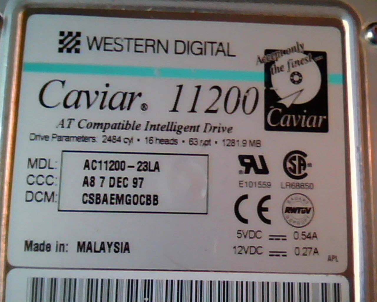 Hard Disk Drive IDE Western Digital Caviar 11200 AC11200-23LA 76H7234 vintage