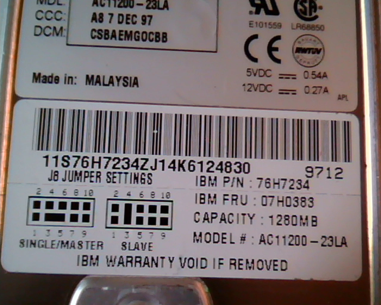Hard Disk Drive IDE Western Digital Caviar 11200 AC11200-23LA 76H7234 vintage - image 2
