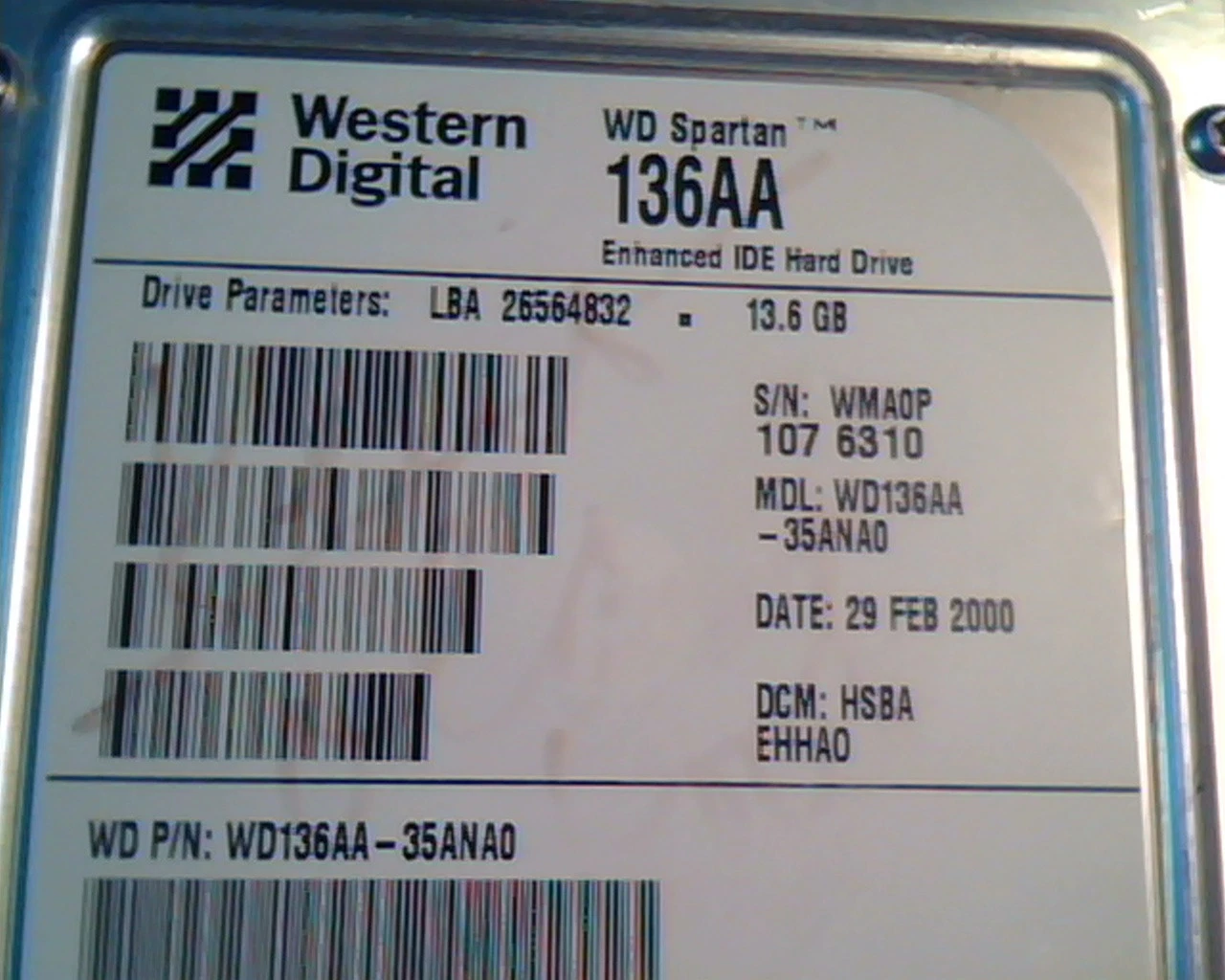 Hard Disk Drive IDE Western Digital Spartan 136AA WD136AA-35ANA0 26564832 HSBA