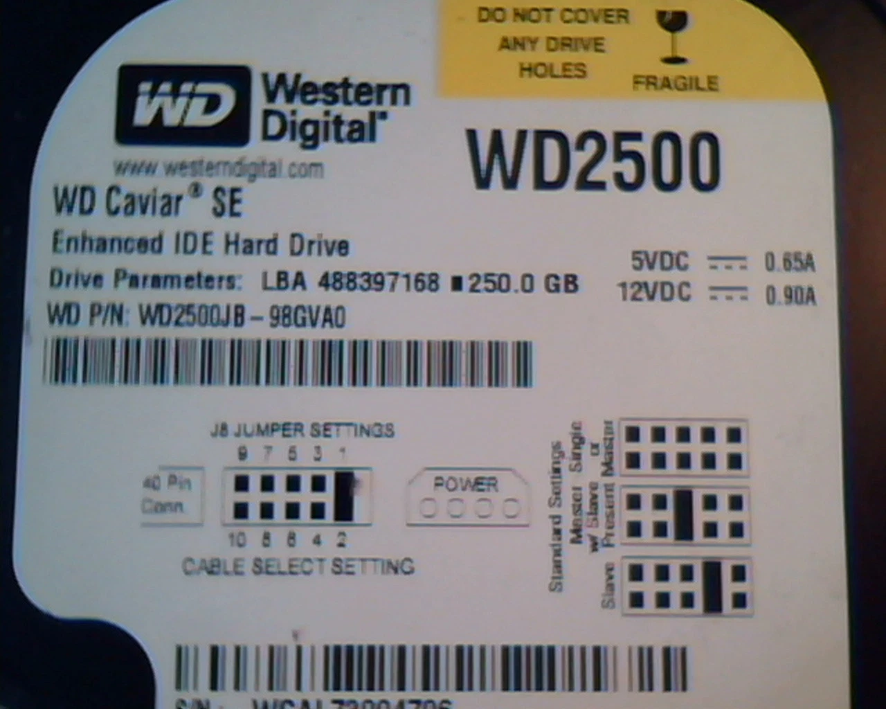Hard Disk Drive IDE Western Digital Caviar SE WD2500JB-98GVAO WD2500 488397168