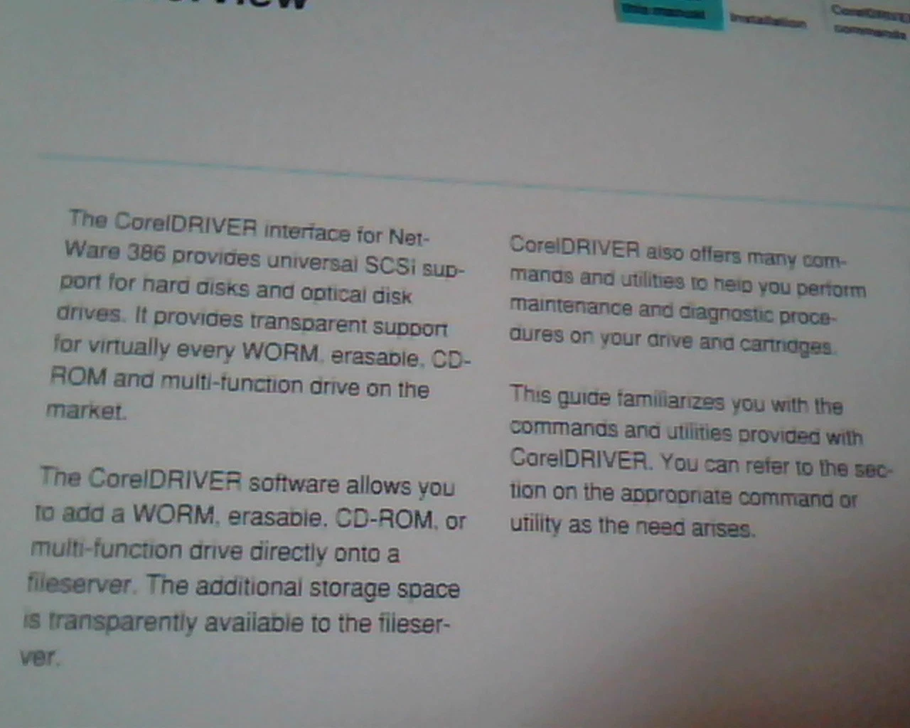 CorelDriver Complete Optical Disk Interface User Manual Novell Netware Universal - image 4