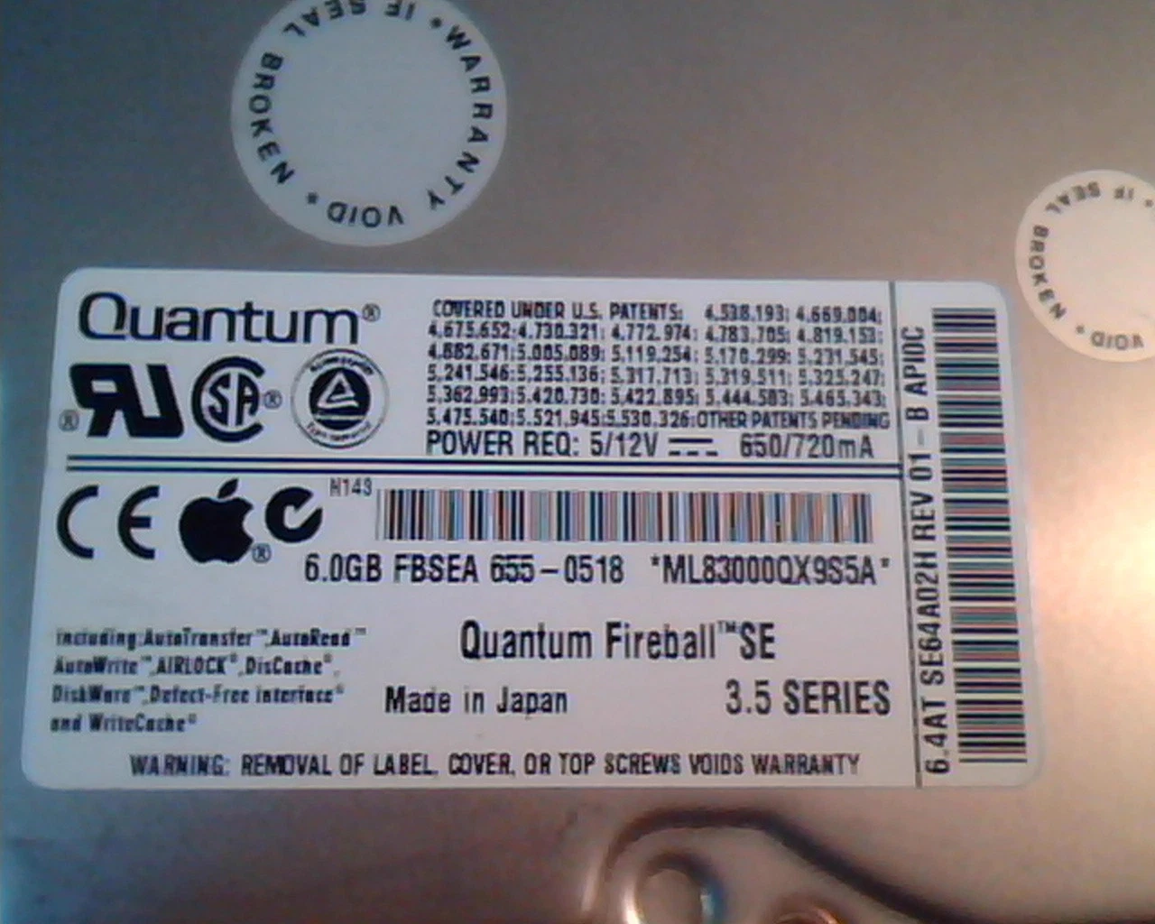 Hard Disk Drive IDE Quantum Fireball SE SE64A011 01-B SE64A02H 6.4AT APIOC