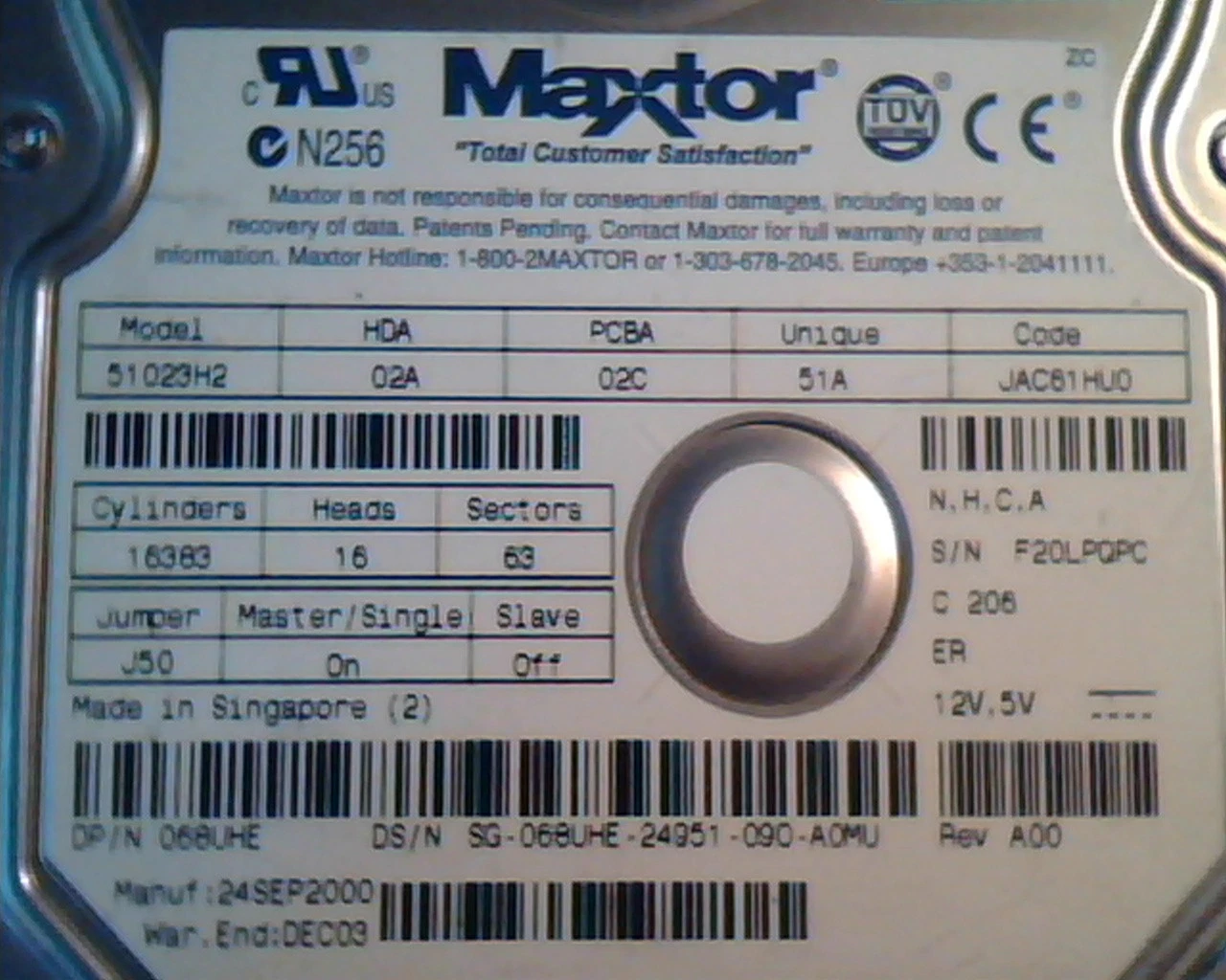 Hard Disk Drive IDE Maxtor 51023H2 02A 02C 51A JAC61HUO 068UHE A00 HDD - image 2