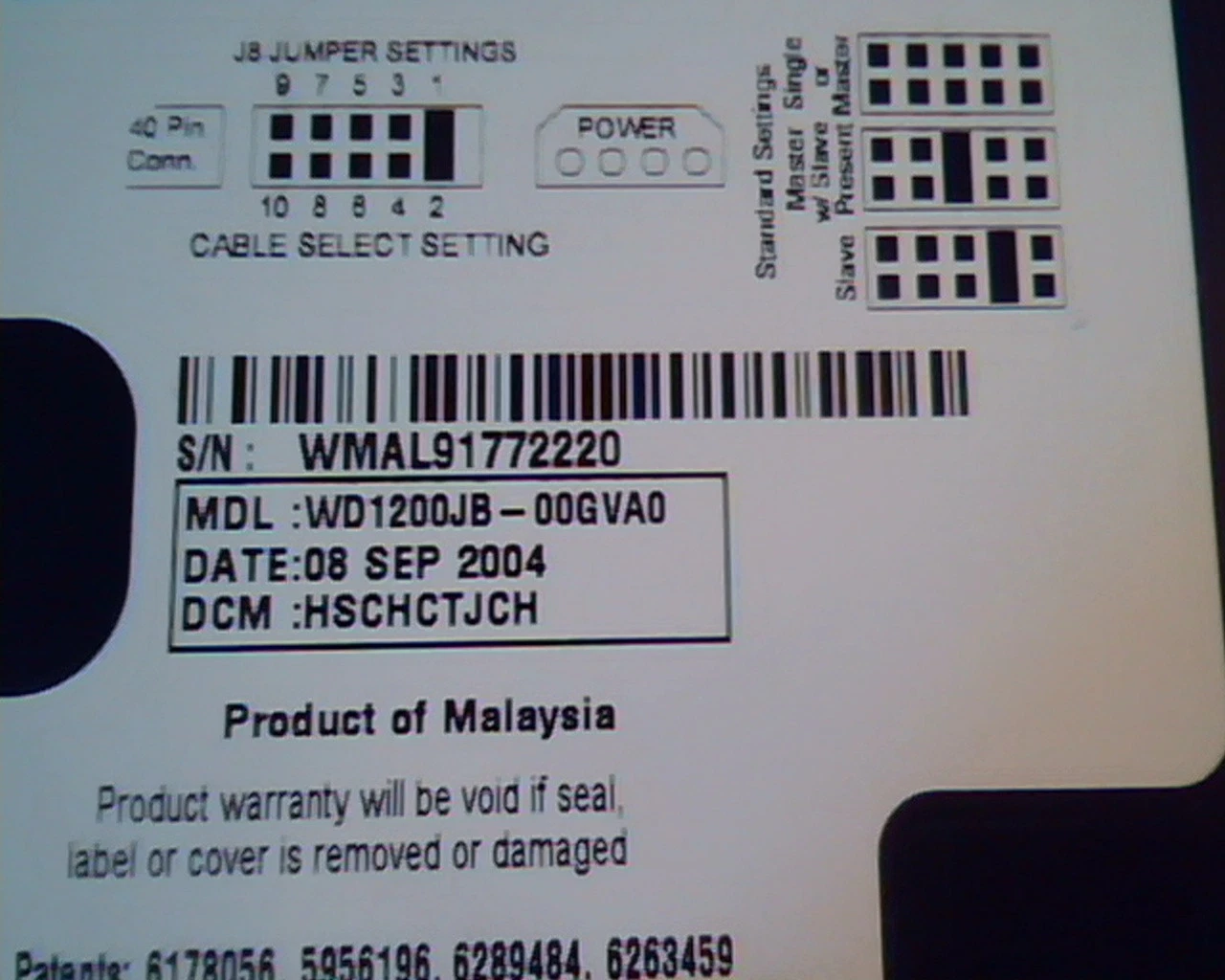 Hard Disk Drive IDE WD Caviar WD1200 JB-00GVA0 120GB 234441648 HSCHCTJCH - image 2