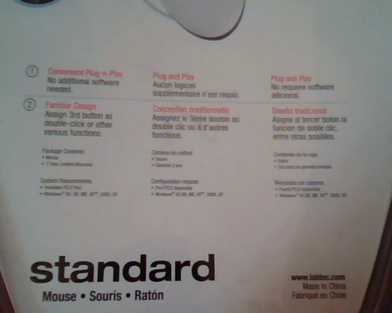 Labtec Standard Mouse BRAND NEW 3-button mouse 653910-0403 3B 911528-0403 PS/2 - image 4