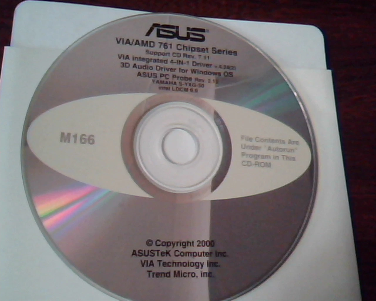CD ASUS VIA/AMD 761 Chipset Support CD 7.11 VIA Integrated Driver Probe M166