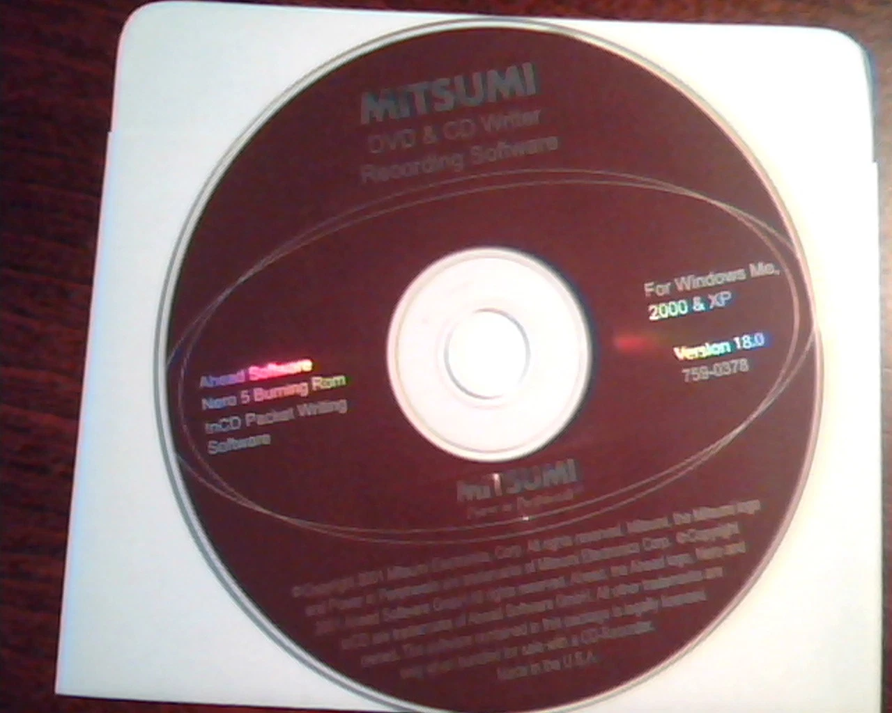CD Mitsumi DVD and CD Writer Recording Ahead Nero 5 InCD Packet Writing Ver 18.0
