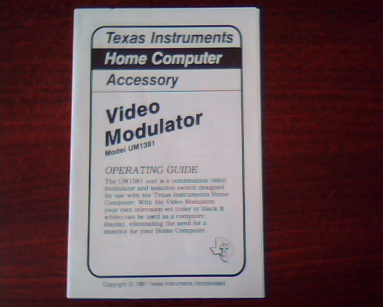 Texas Instruments Home Computer Accessory Video Modulator UM1381 Manual Guide