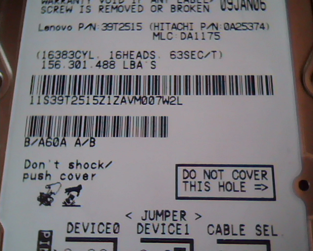 2.5 Hard Disk Drive Travelstar HTS541080G9AT00 IDE 39T2515 DA1175 80GB - image 3
