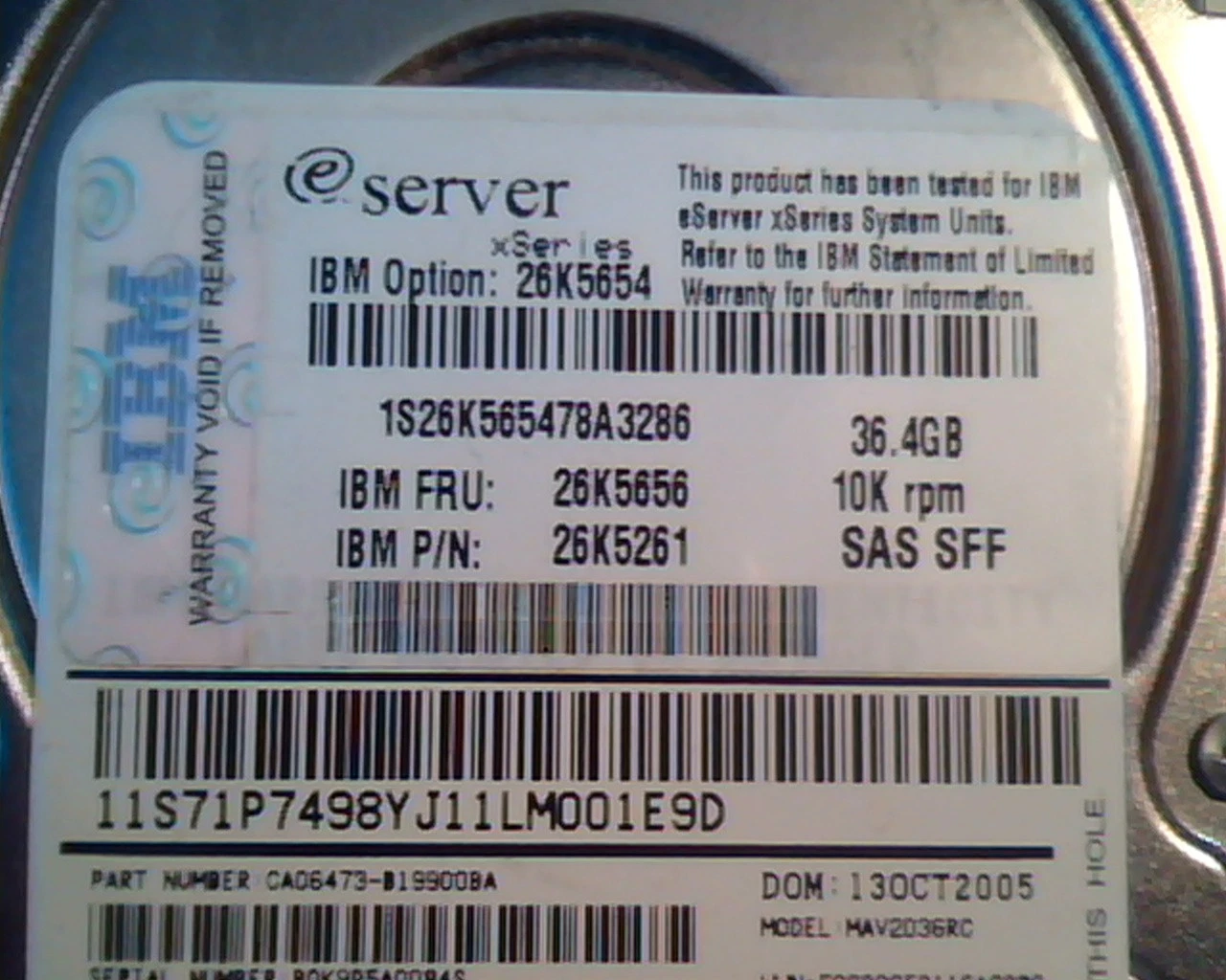 Hard Drive SAS 2.5" IBM 36GB 26K5654 Fujitsu CA06473-B19900BA 26K5261 MAV2036RC - image 2