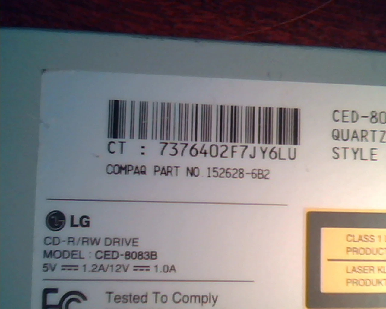 LG CD-R/RW Drive CED-8083B Quartz 152628-6B2 1.10 Sept2000 Compaq 3850H-1246B - image 3