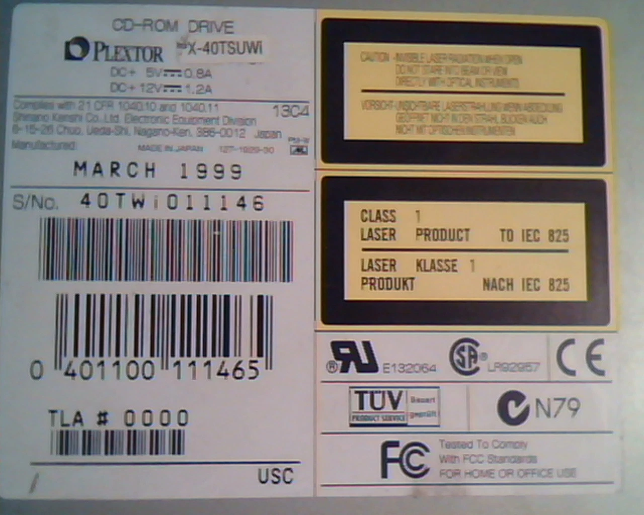 Plextor CD-ROM Drive PX-407SUWi March1999 TLA 0000 UltraPlex Wide LR92957 - image 2