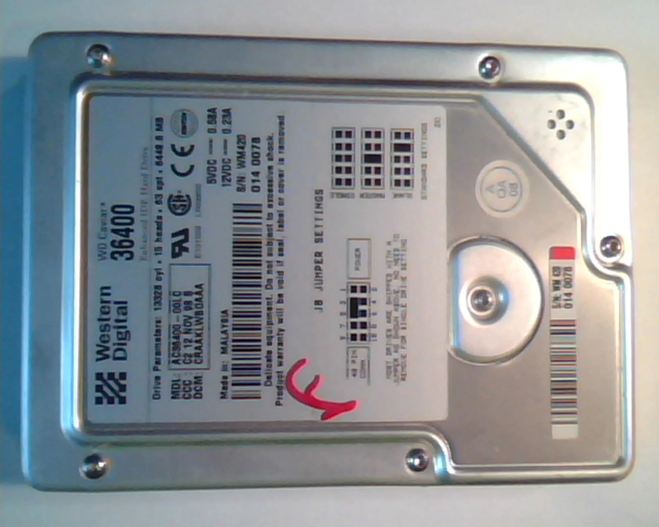 Hard Drive Disk IDE Western Digital Caviar 36400 AC36400-00LC CRAAKLWBOAAA WD