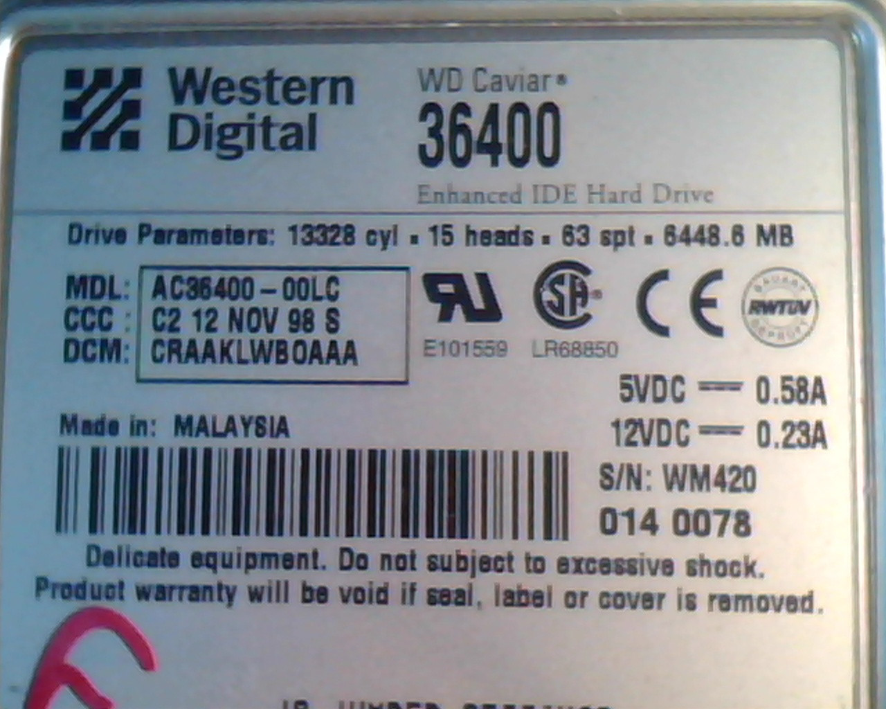 Hard Drive Disk IDE Western Digital Caviar 36400 AC36400-00LC CRAAKLWBOAAA WD - image 2