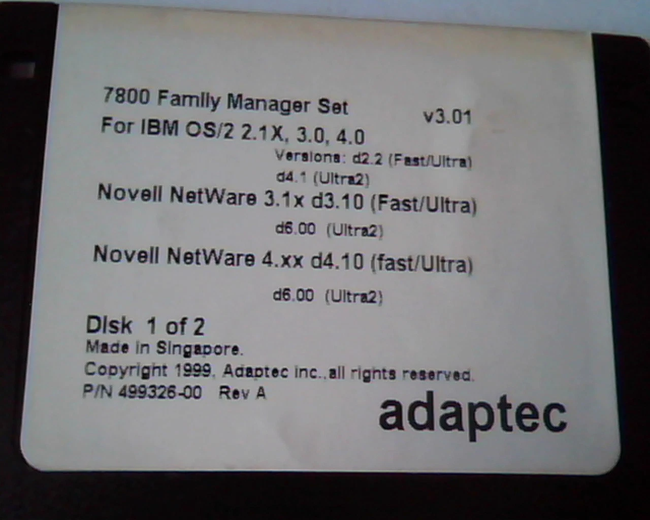 Floppy Disk 7800 Family Manager Set Adaptec IBM Novell NetWare V3.01 499326-00 - image 2
