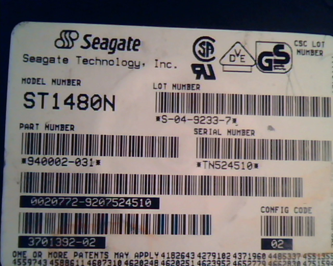 Hard Drive Disk SCSI Seagate ST1480N S-04-9233-7 940002-031 172/S/PT