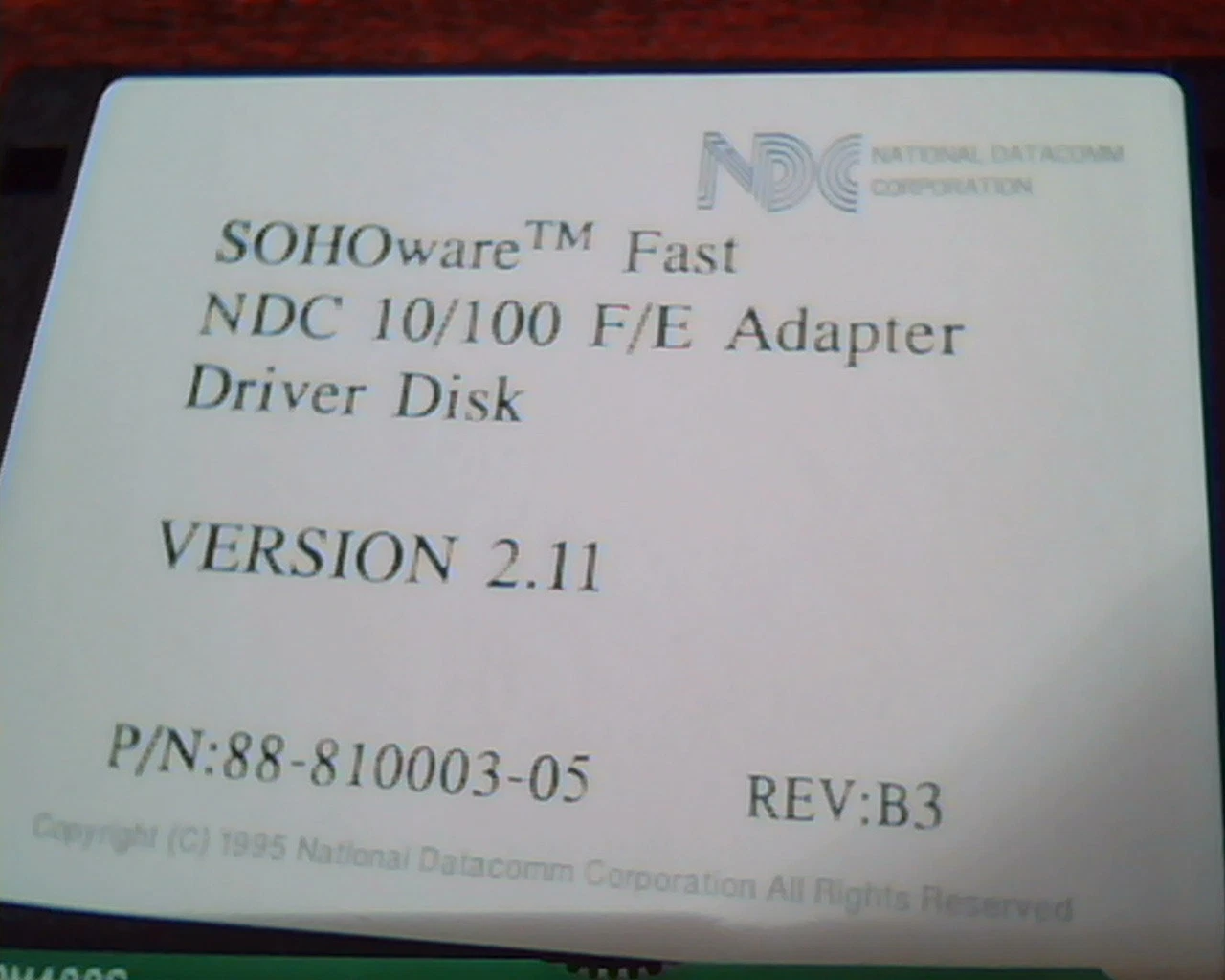 SOHOware Fast NDC 10/100 F/E Adapter Driver Disk and Card 9S-821000-08 A1 - image 2
