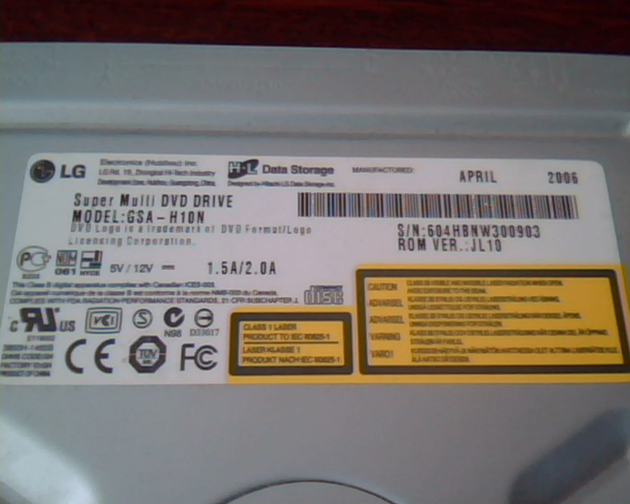 LG Super Multi DVD Drive GSA-H10N JL10 April 2006 RW recorder rewritable - image 2