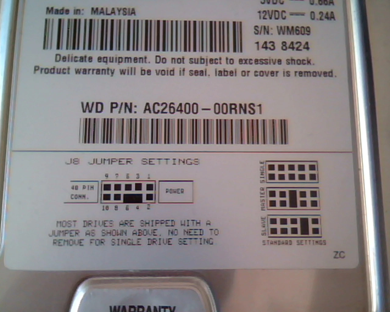 Hard Drive Disk IDE Western Digital 26400 AC26400-00RN CSAAESPBOACH DEC 98 - image 3