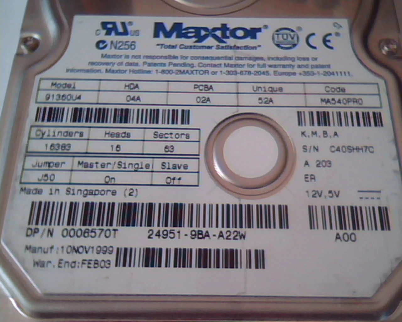Hard Drive Disk IDE Maxtor 91360U4 04A 02A 52A MA540PR0 0006570T A00 K,M,B,A - image 2
