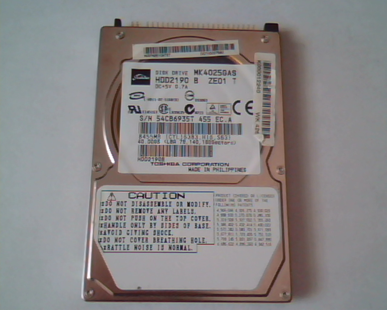 2.5 Hard Disk Drive Toshiba MK4025GAS HDD2190 B 40GB ZE01 T E-H011-02-5168