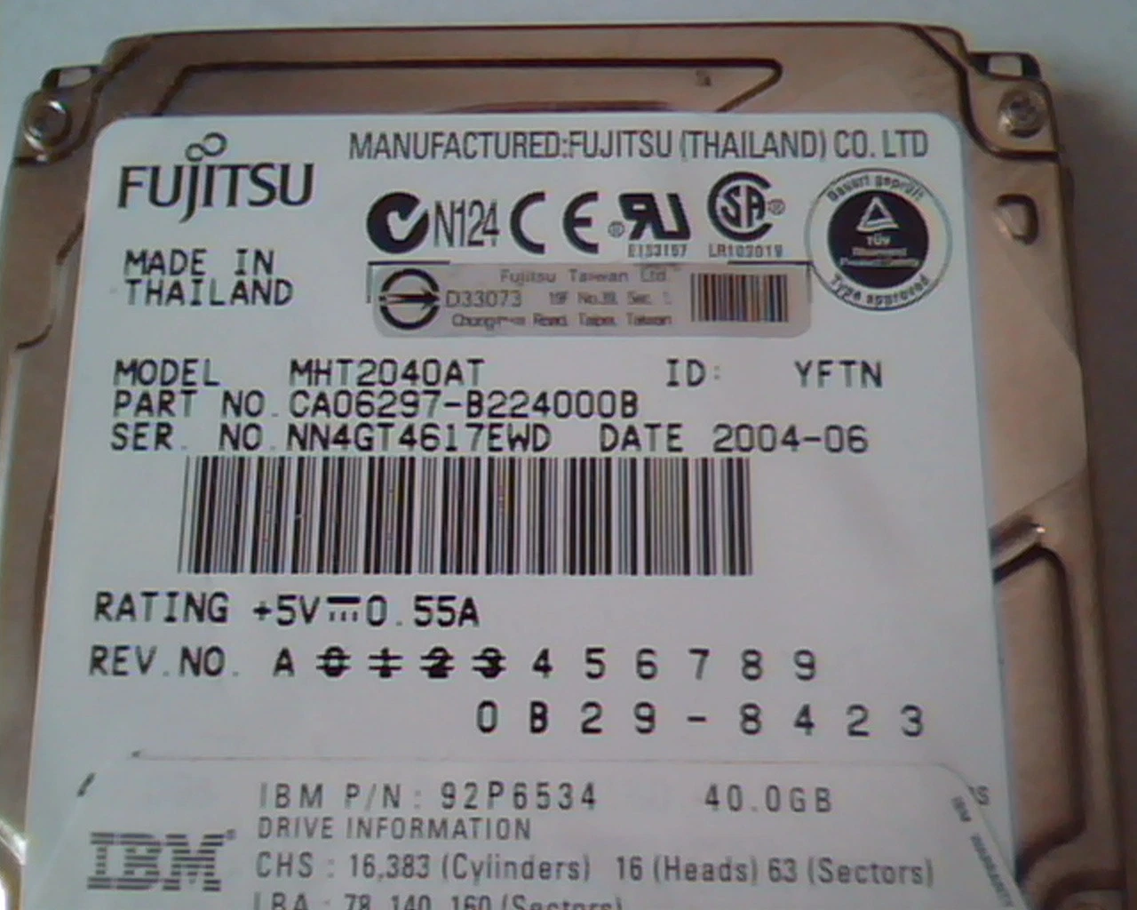 2.5 Hard Disk Drive Fujitsu MHT2040AT YFTN CA06297-B224000B 2004-06 IBM 27L4389 - image 2
