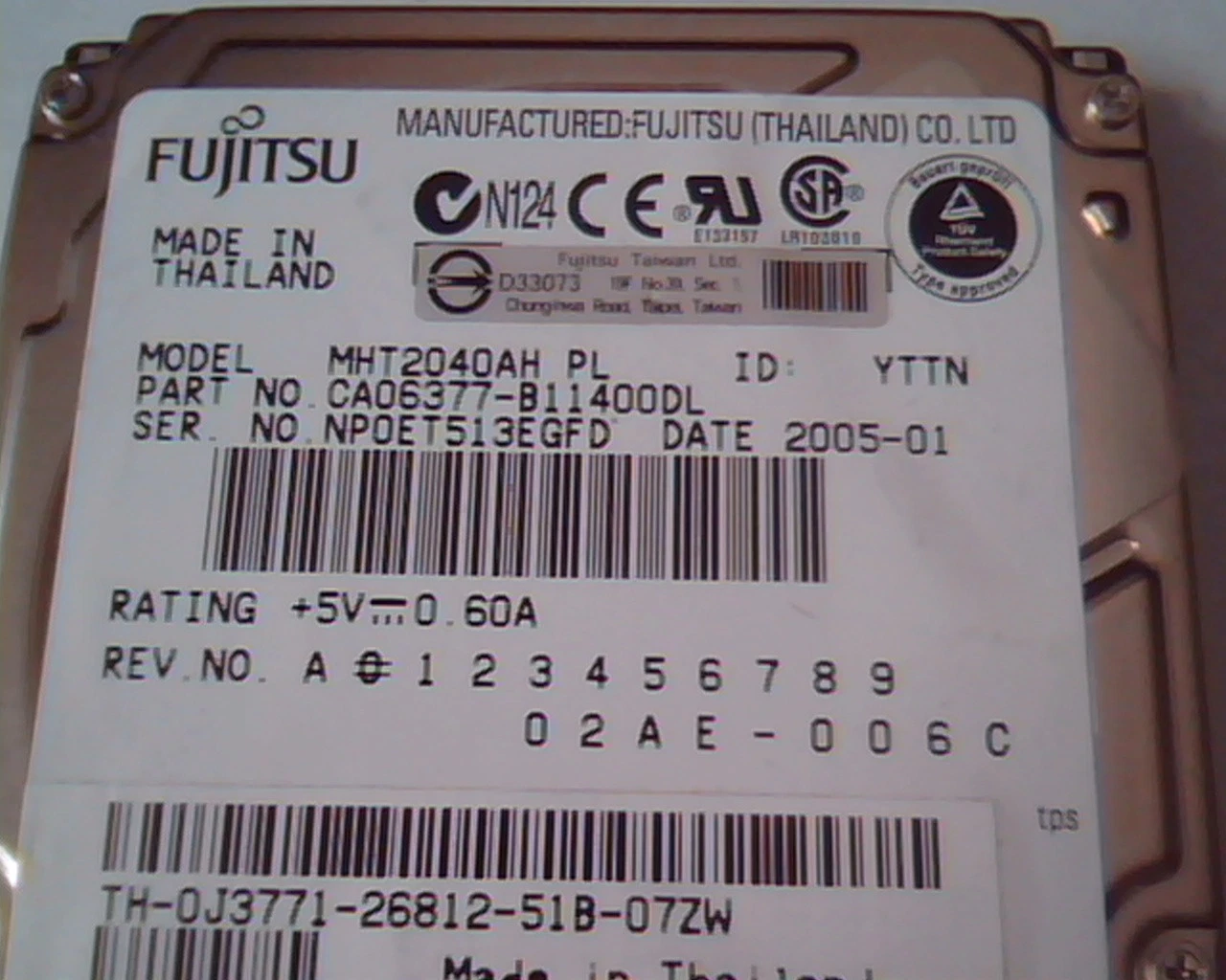 2.5 Hard Disk Drive Fujitsu MHT2040AH PL YTTN CA06377-B11400DL 2005-01 A00 - image 2