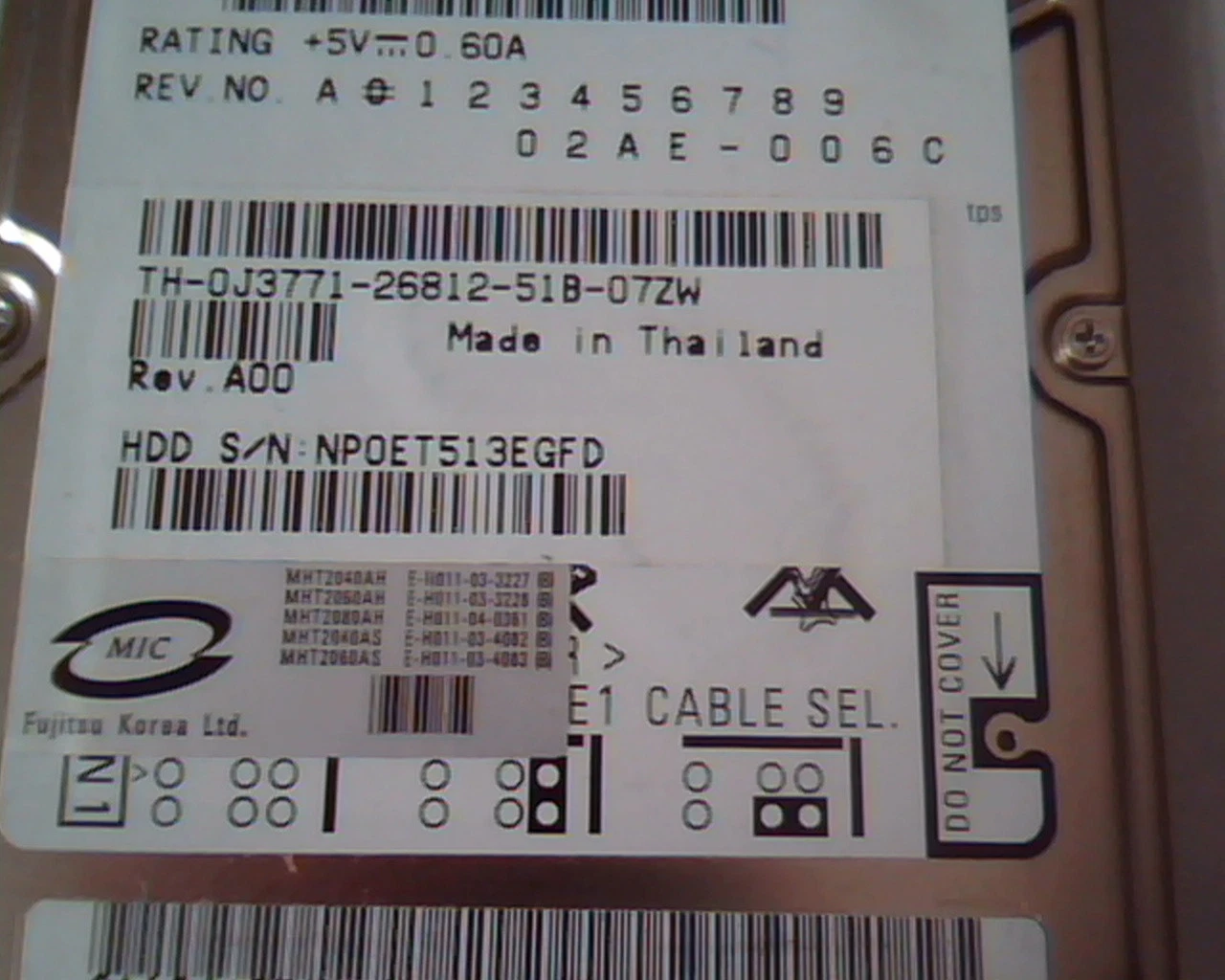 2.5 Hard Disk Drive Fujitsu MHT2040AH PL YTTN CA06377-B11400DL 2005-01 A00 - image 3
