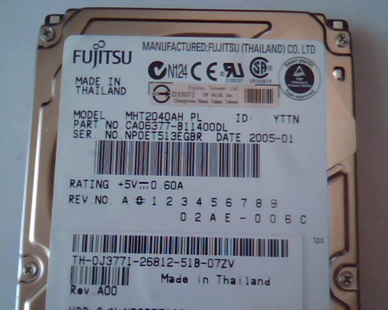 2.5 Hard Disk Drive Fujitsu MHT2040AH PL YTTN CA06377-B11400DL 2005-01 A00 - image 6