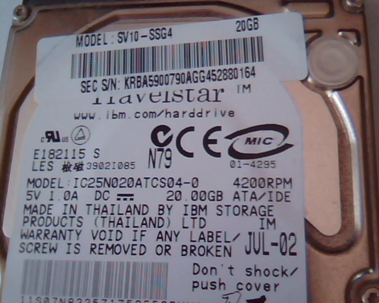 2.5 Hard Disk Drive IBM Travelstar IC25N020ATCS04-0 20GB IDE 07N8325 H32687 - image 2