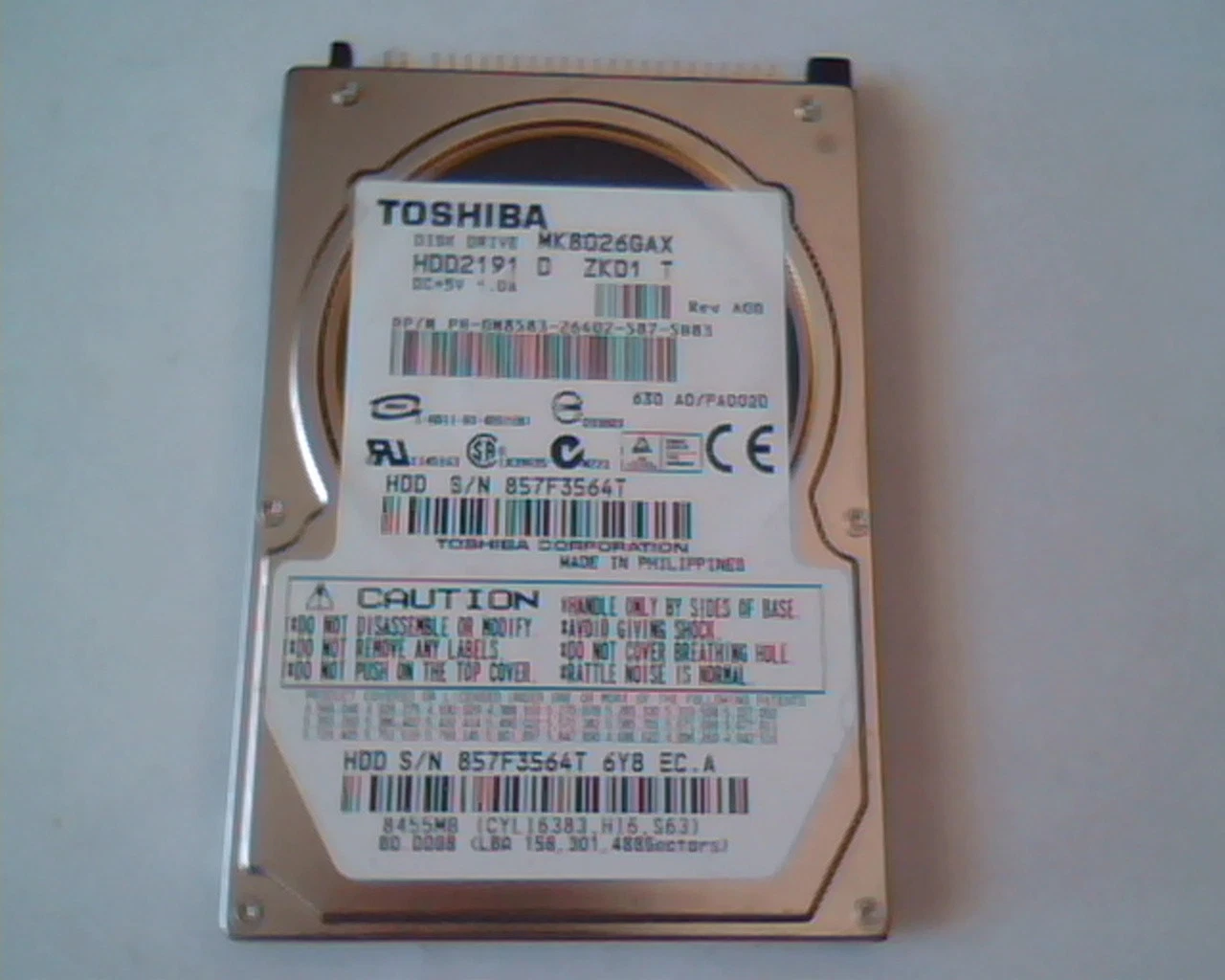 2.5 Hard Disk Drive Toshiba MK8026GAX HDD2191 D ZK01 T A00 80GB A00