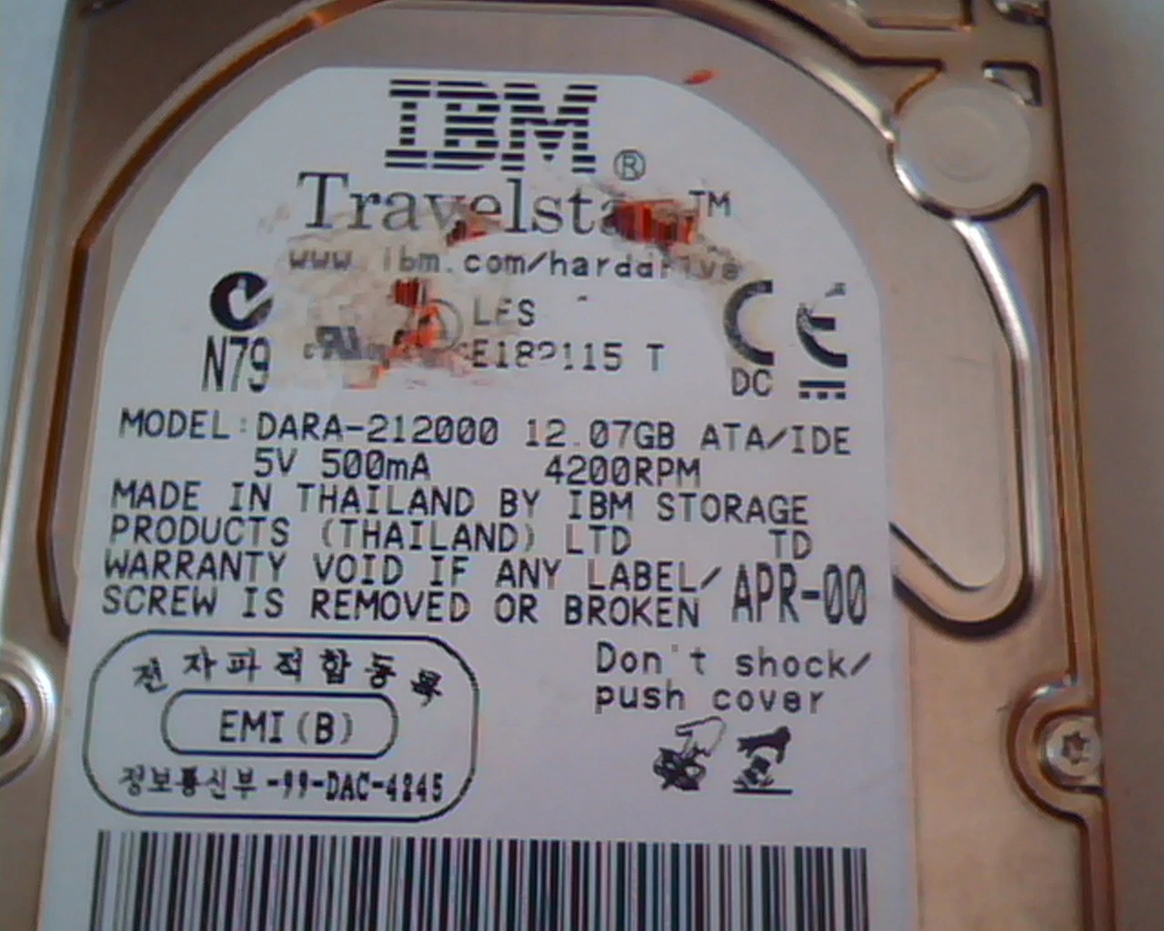 2.5 Hard Disk Drive IBM Travelstar DARA-212000 12.07GB IDE APR-00 31L9874 F42375 - image 2