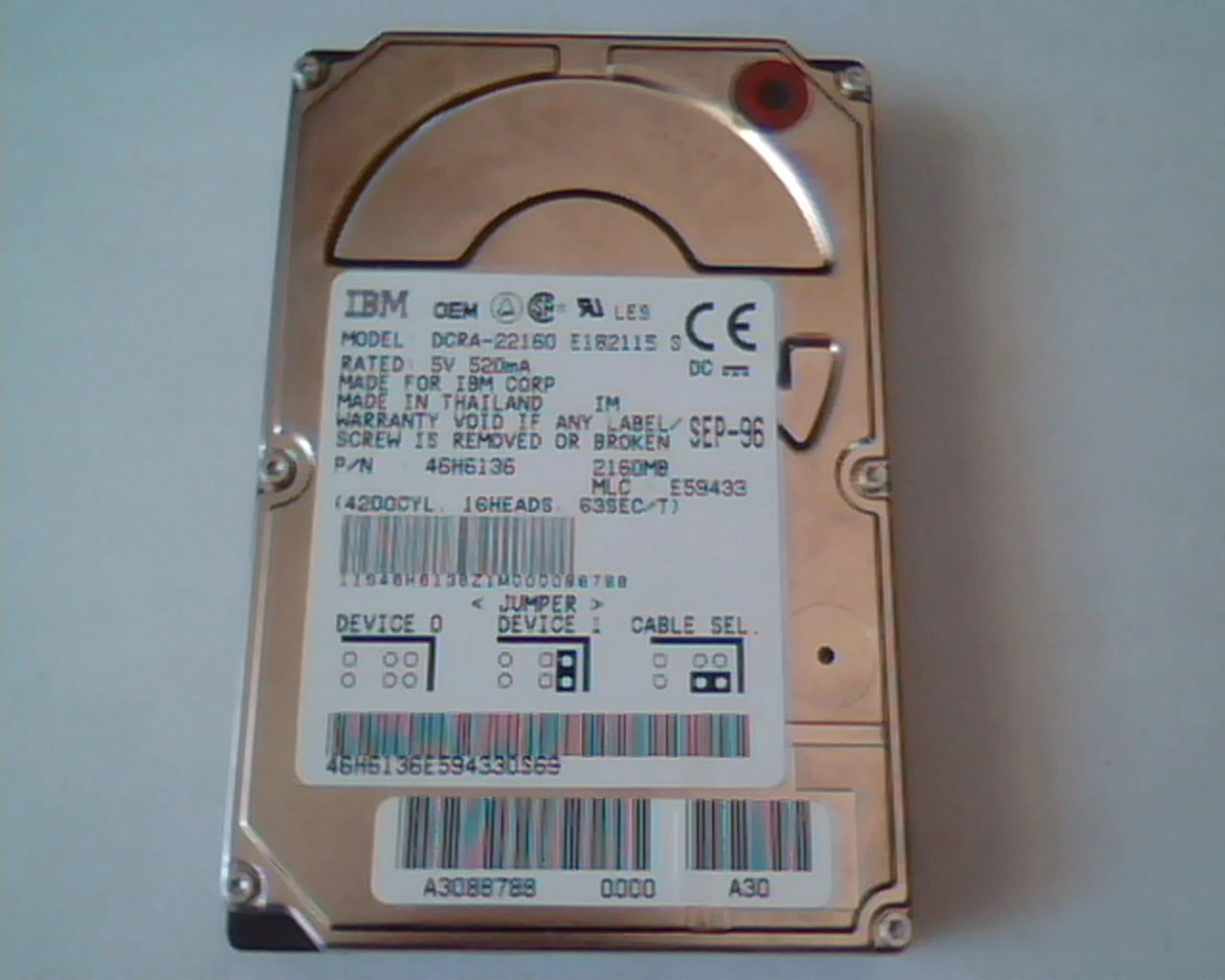 2.5 Hard Disk Drive IBM DCRA-22160 E182115 S 2160MB 46H6136 SEP-96 E59433