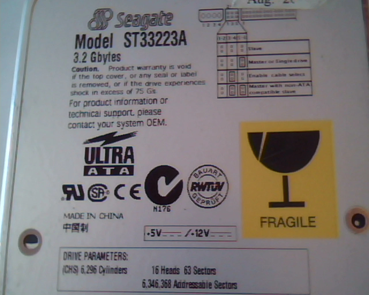 Hard Drive Disk IDE Seagate ST33223A 3.2GB 9L5002-004 3.07 A12111 UCA01 - image 2