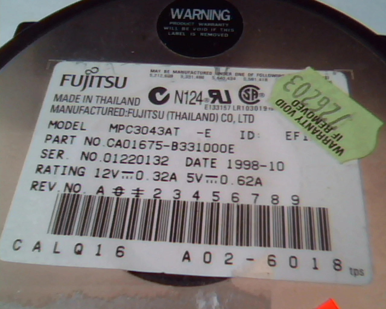 Hard Drive Disk IDE Fujitsu MPC3043AT CA01675-B331000E A02-6018 1998-10 EFIN - image 2