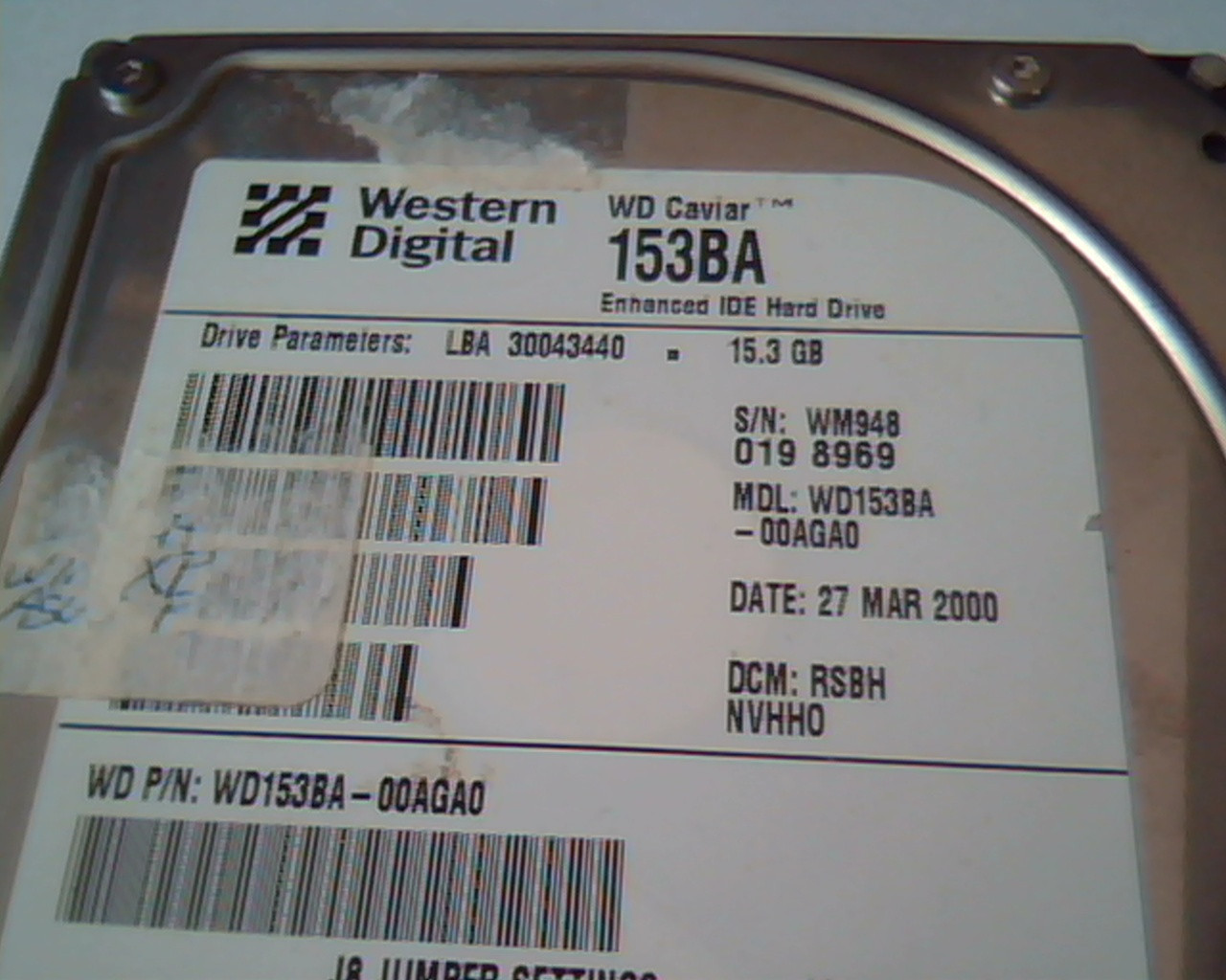 Hard Drive Disk IDE Western Digital Caviar 153BA WD153BA-00AGA0 RSBH 15.3GB - image 2