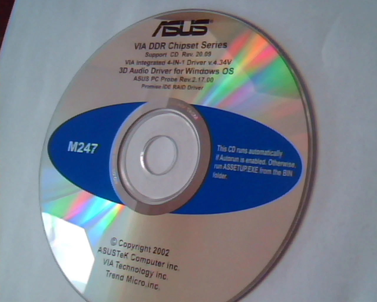 CD ASUS VIA DDR Chipset Series Support Rev.20.09 Integrated 4-in-1 Driver M247