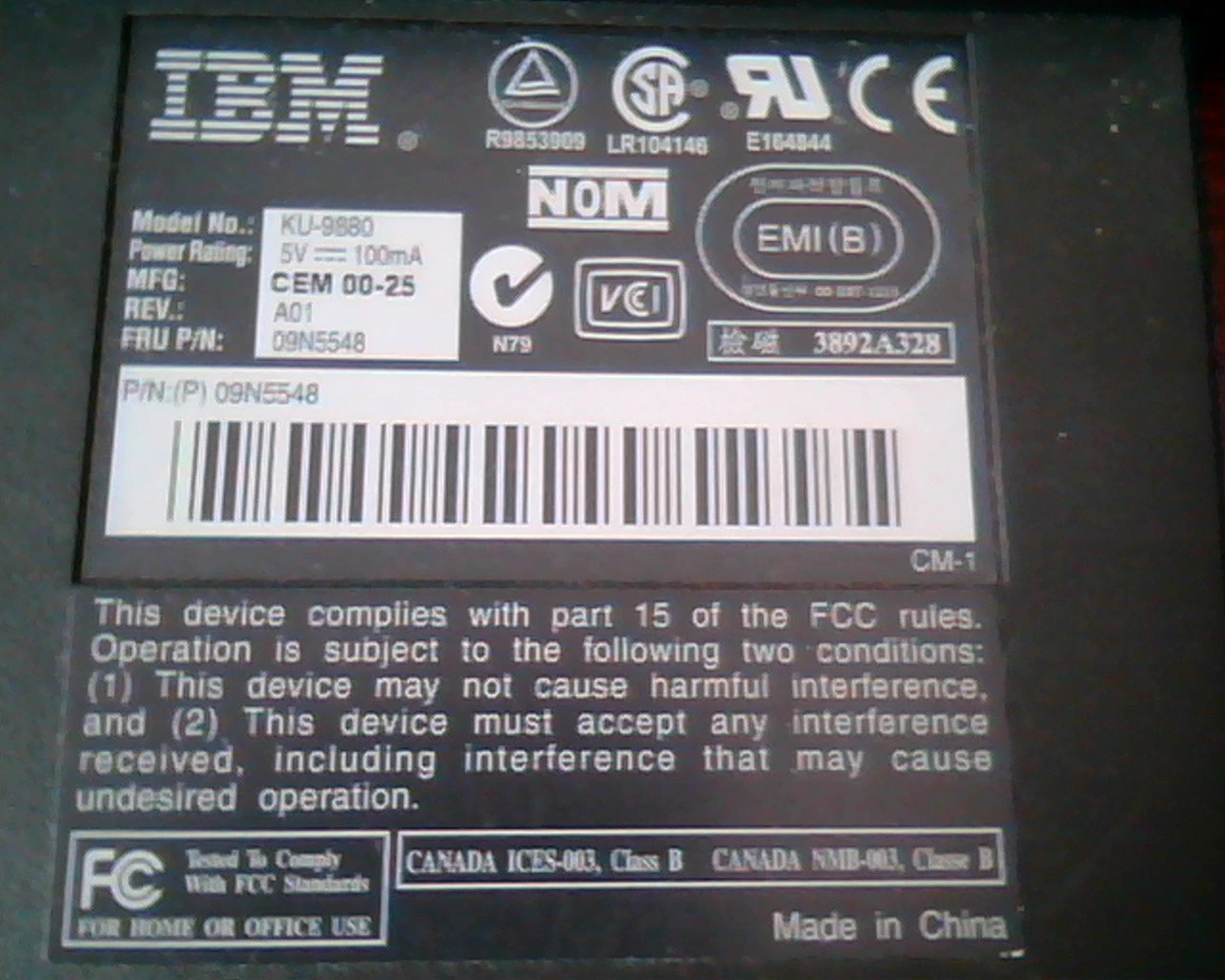 IBM Keypad KU-9880 CEM 00-25 A01 09N5548 black USB - nice condition Vintage - image 3