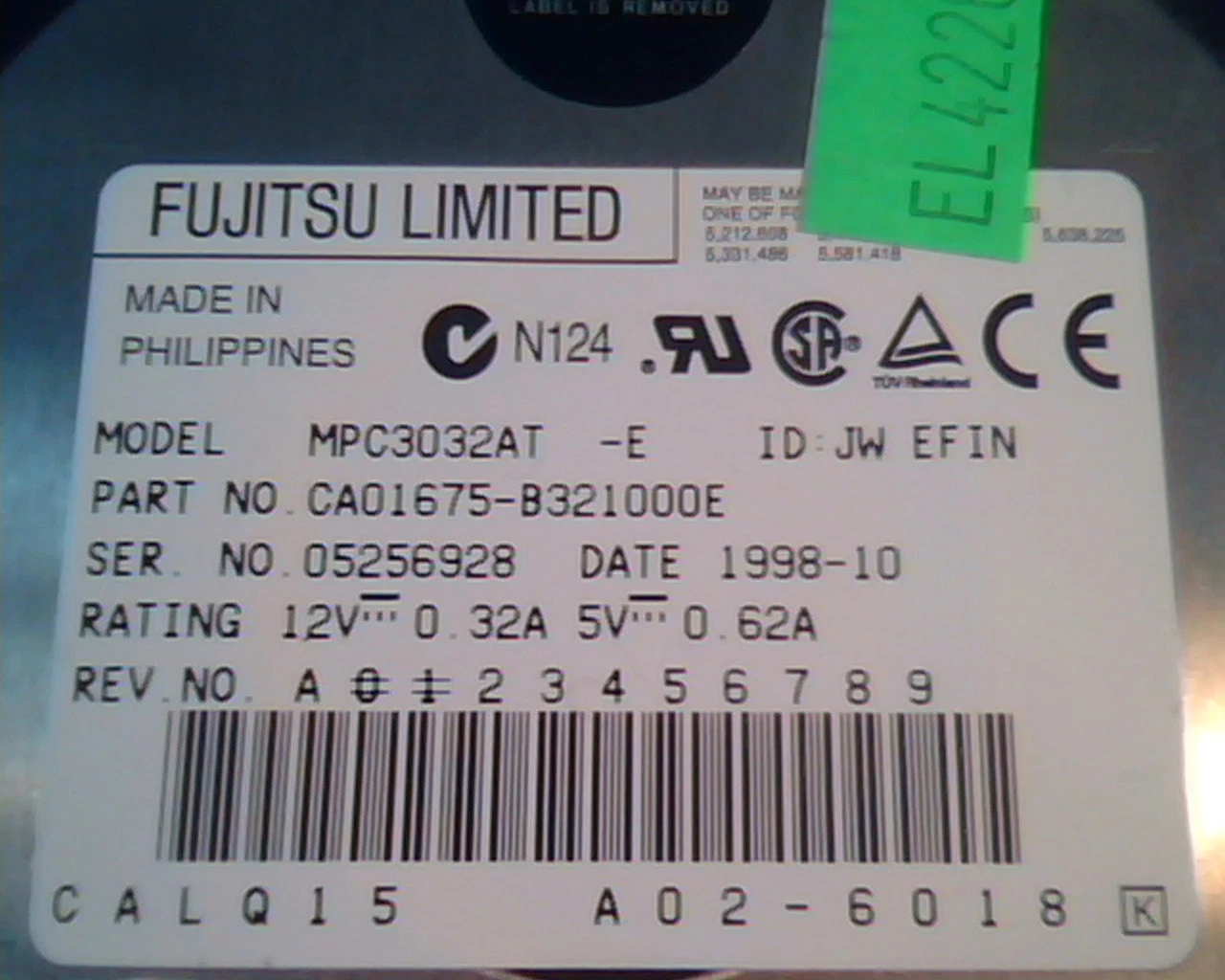 Hard Drive Disk IDE Fujitsu MPC3032AT EFIN CA01675-B321000E 1998-10 A02-6018 - image 2